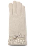 Romwe Grey Lace Trim Bow Gloves
