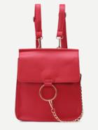 Romwe Red Faux Leather Circle Ring Flap Mini Backpack