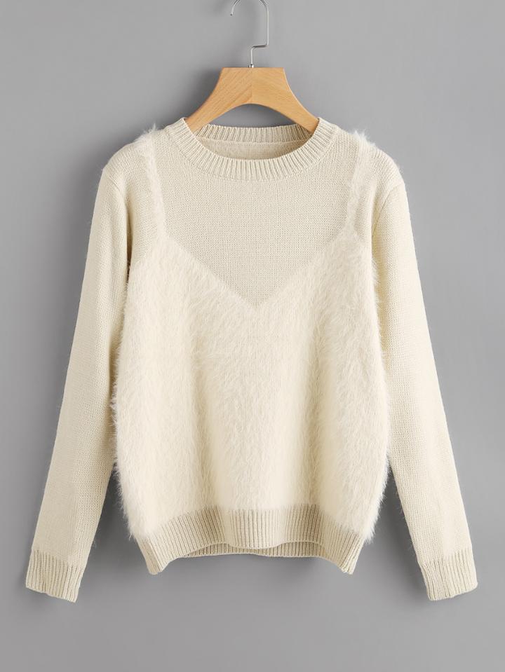 Romwe Fuzzy Faux Cami Jumper