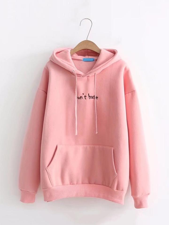 Romwe Cartoon Embroidery Kangaroo Pocket Hoodie