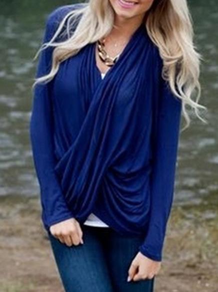 Romwe V Neck Wraped Blue Sweater