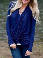 Romwe V Neck Wraped Blue Sweater