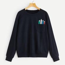 Romwe Plus Raglan Sleeve Pencil Print Sweatshirt