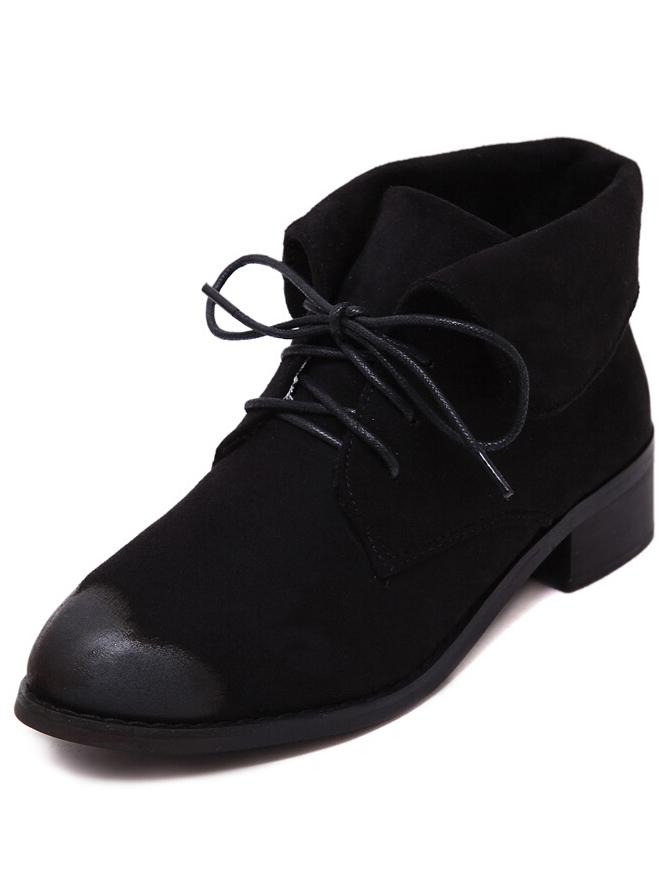 Romwe Black Chunky Heel Almond Toe Boots
