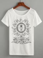 Romwe White Sun Print T-shirt