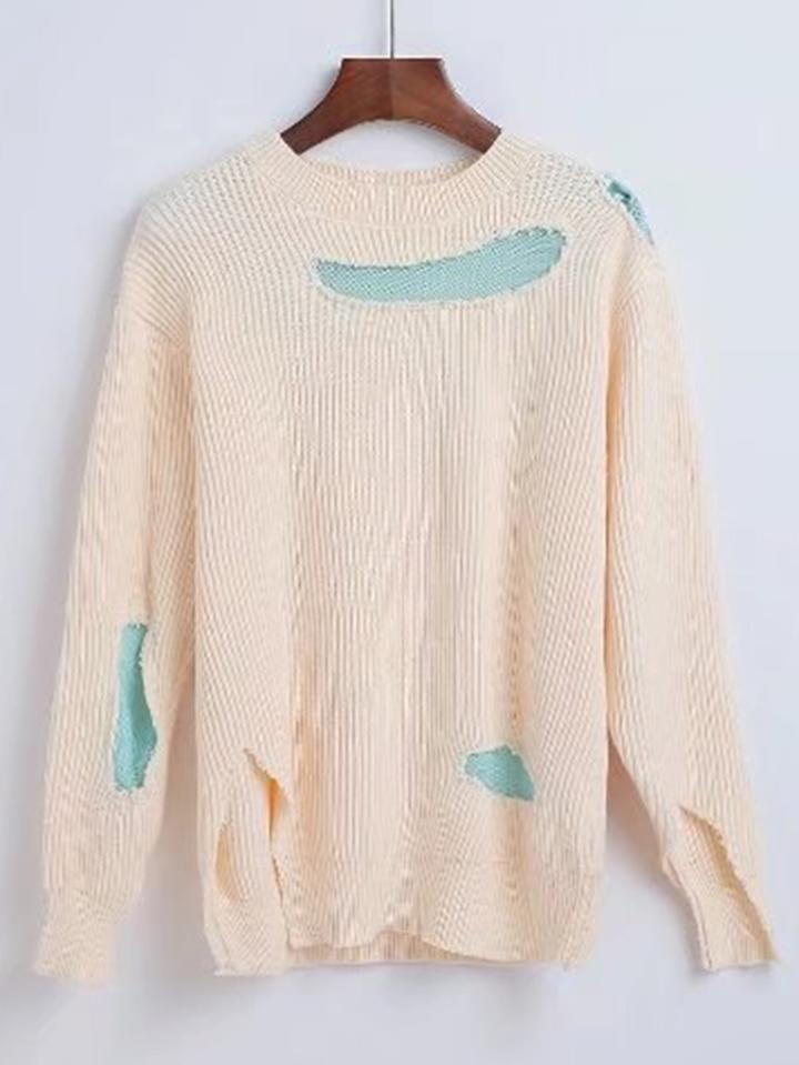 Romwe Ribbed Knit Ripped Sweater