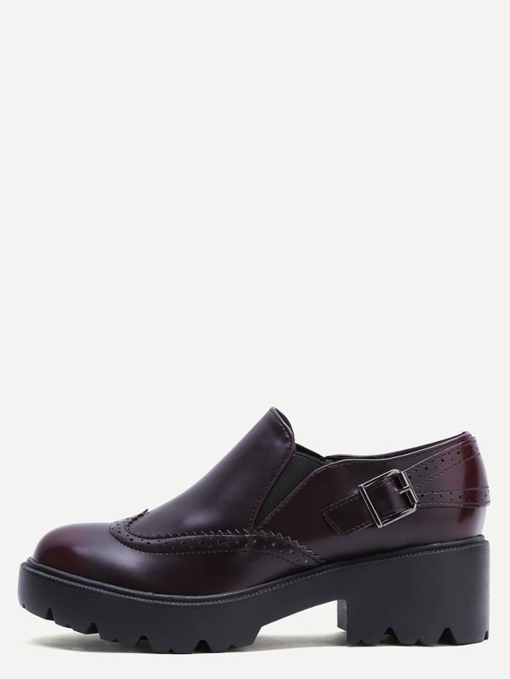 Romwe Burgundy Wedge Heel Wingtip Low Top Shoes