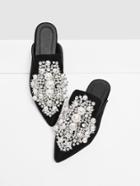 Romwe Faux Pearl Decorated Flat Mules