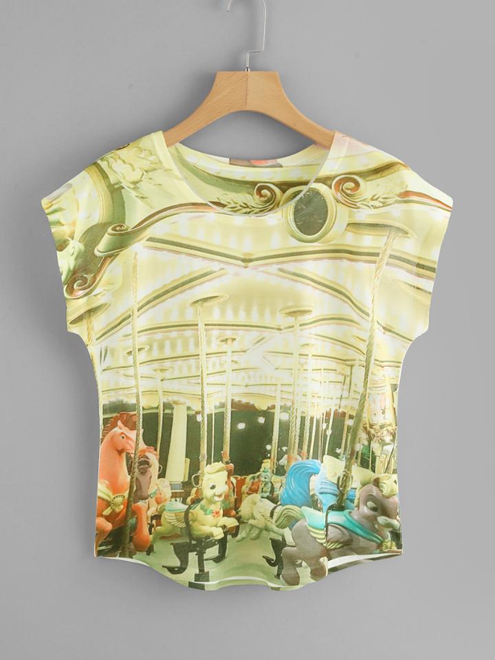 Romwe Carousel Print Tee