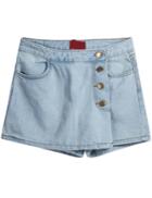 Romwe Asymmetric Pockets Blue Shorts