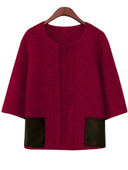 Romwe Open Front Patch Pockets Red Coat