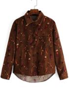 Romwe High Low Lapel Feather Print Blouse With Pocket