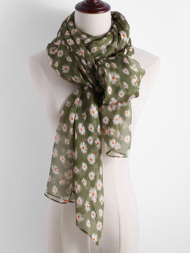Romwe Daisy Print Chiffon Scarf