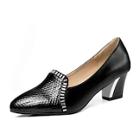 Romwe Contrast Rhinestone Trim Chunky Heels
