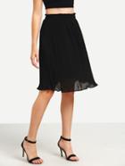 Romwe Ruffled Pleated Midi Skirt - Black