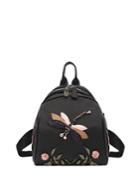 Romwe Flower And Insect Embroidered Backpack