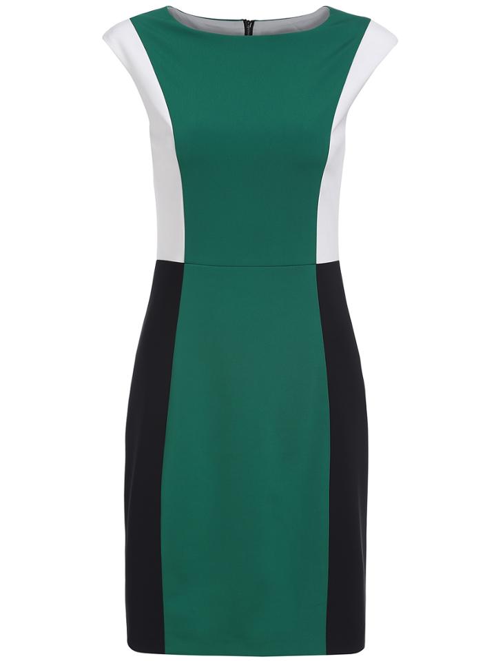 Romwe Green White Black Round Neck Sleeveless Bodycon Dress