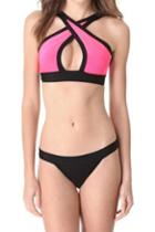 Romwe Cross Pink Hollow-out Bikini