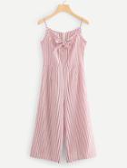 Romwe Knot Front Striped Cami Jumpsuit