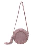 Romwe Braided Tassel Zip Round Bag - Pink