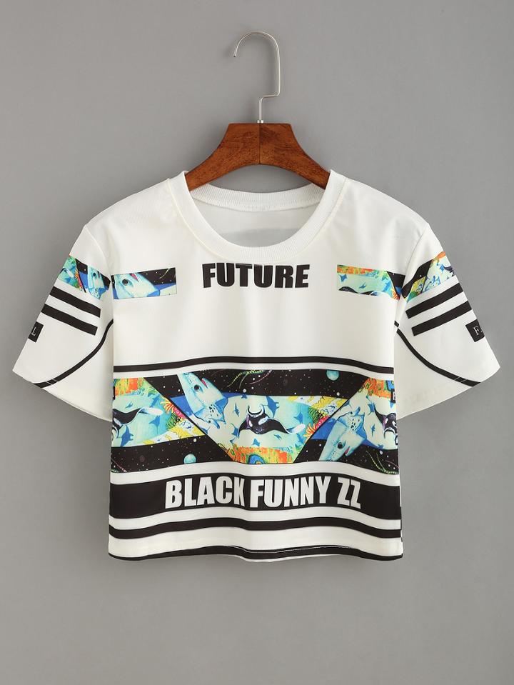 Romwe Graphic Print Crop T-shirt