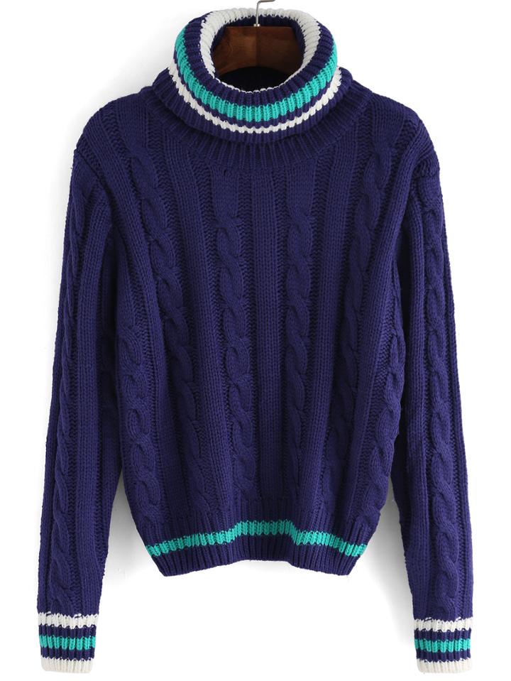 Romwe Turtleneck Long Sleeve Striped Purple Sweater