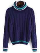 Romwe Turtleneck Long Sleeve Striped Purple Sweater