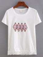 Romwe Tassel Trimmed Tribal Print Patch T-shirt