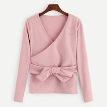 Romwe Knot Front V-neck Tee