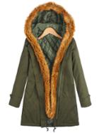 Romwe Hooded Zipper Pockets Loose Army Green Coat