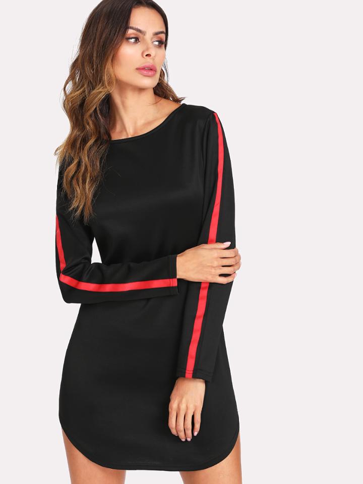 Romwe Contrast Panel Curved Hem Dress