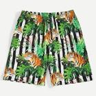 Romwe Guys Tiger Print Striped Shorts