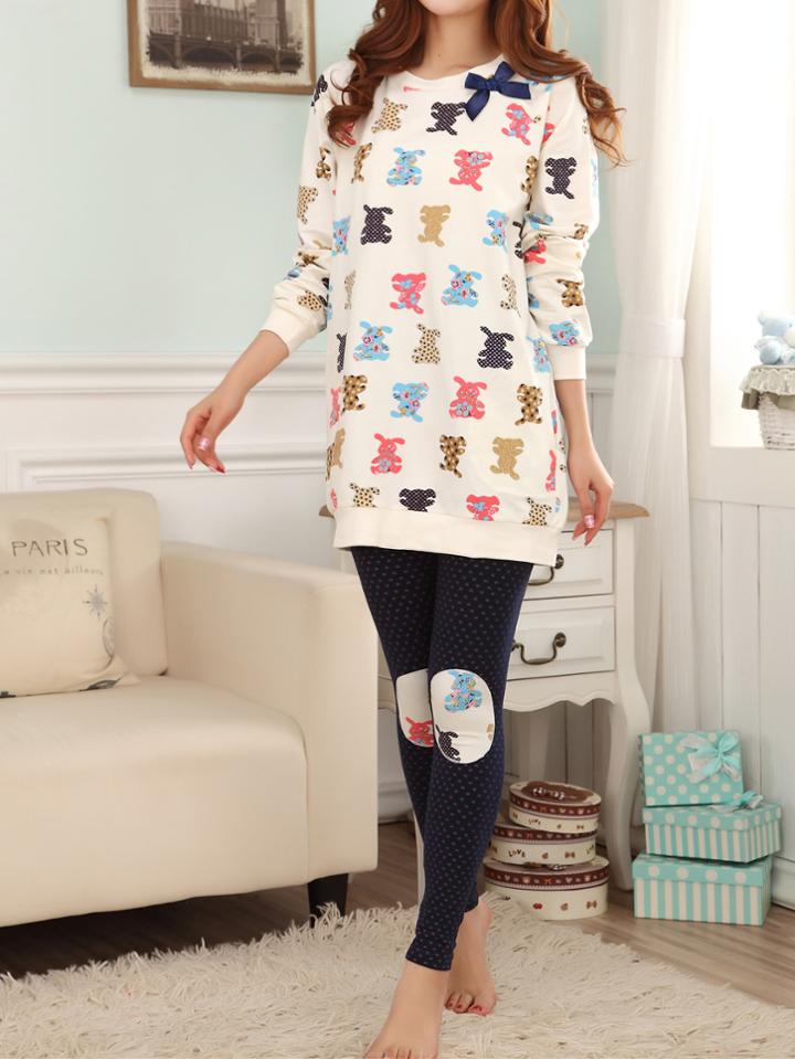 Romwe Cartoon Print Longline Pullover & Leggings Pj Set