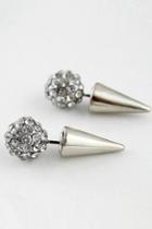 Romwe Silver Spike Diamante Spherical Earrings