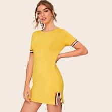 Romwe Side Stripe Slit Hem Sheath T-shirt Dress
