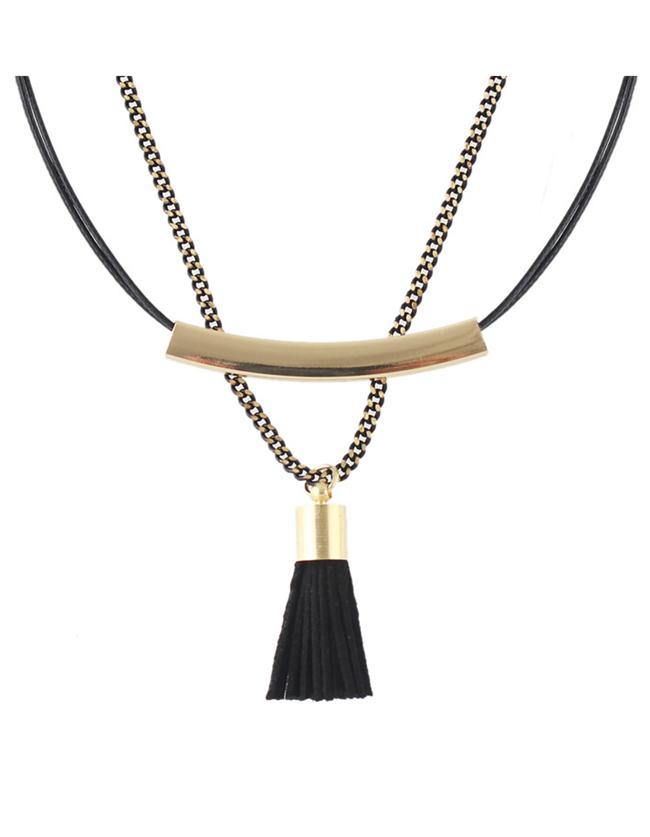Romwe Black Double Layers Collar Necklace