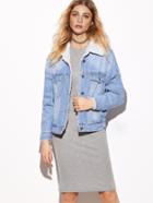 Romwe Pale Blue Drop Shoulder Sherpa Lined Denim Jacket