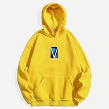 Romwe Men Letter Print Drawstring Hoodie