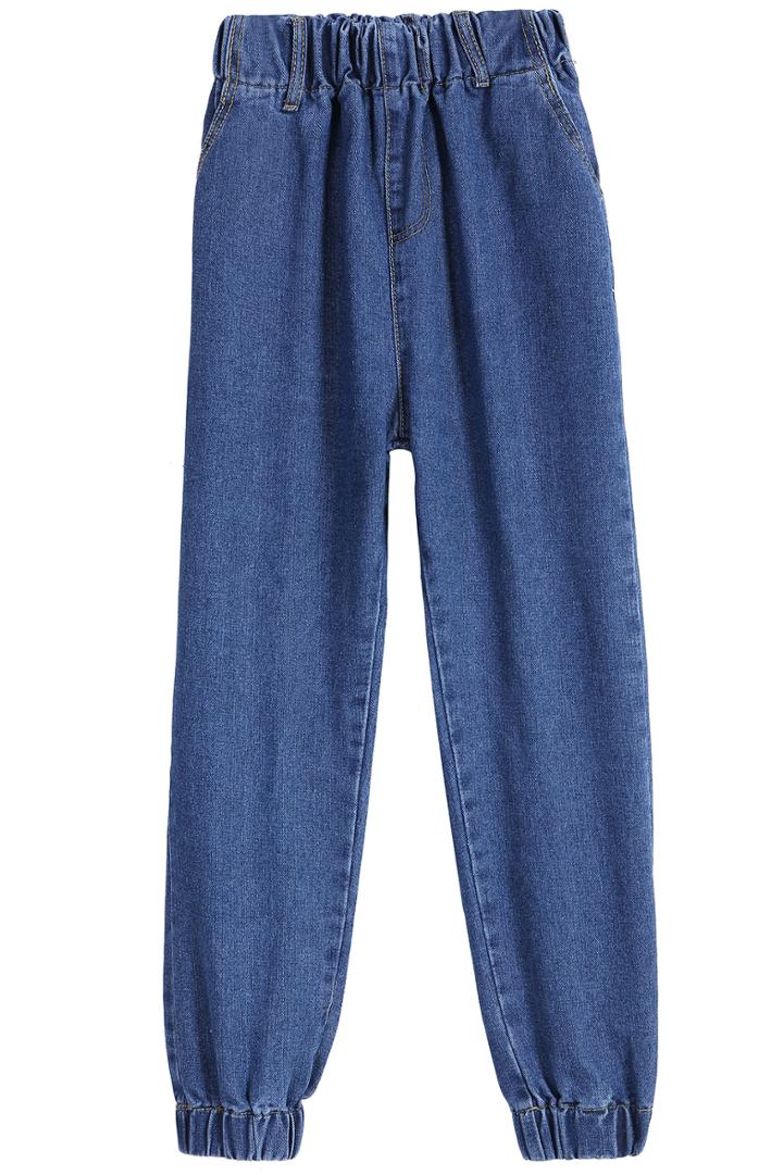 Romwe Pockets Elastic Waist Denim Pant