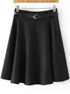 Romwe Pleated Belt Black Skirt