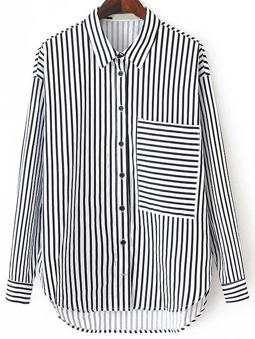 Romwe High Low Vertical Striped Blouse