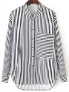Romwe High Low Vertical Striped Blouse