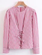 Romwe Lace Up Striped Blouse