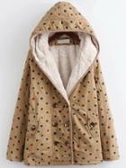 Romwe Khaki Polka Dot Hooded Coat With Faux Shearling Linging