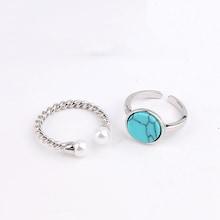 Romwe Marble Pattern Round Ring Set 2pcs