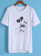 Romwe Dip Hem Mickey Print T-shirt