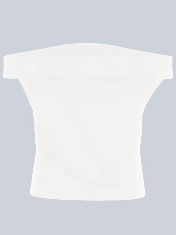 Romwe White Fold Over Off The Shoulder Top