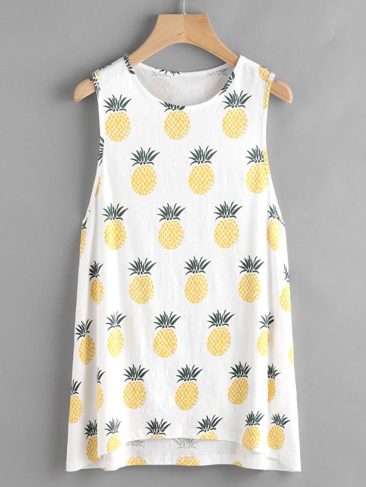 Romwe Low Side Allover Pineapple Print Long Tank Top