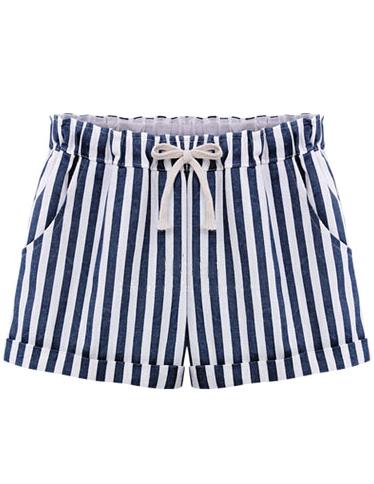 Romwe Drawstring Waist Vertical Stripe Navy Shorts