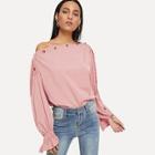 Romwe Asymmetrical Shoulder Button Detail Blouse
